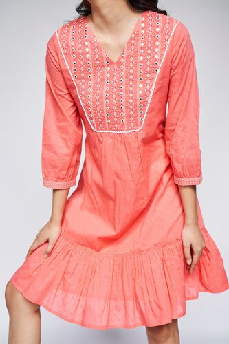 6 - Coral Solid Trapese Dress, image 6