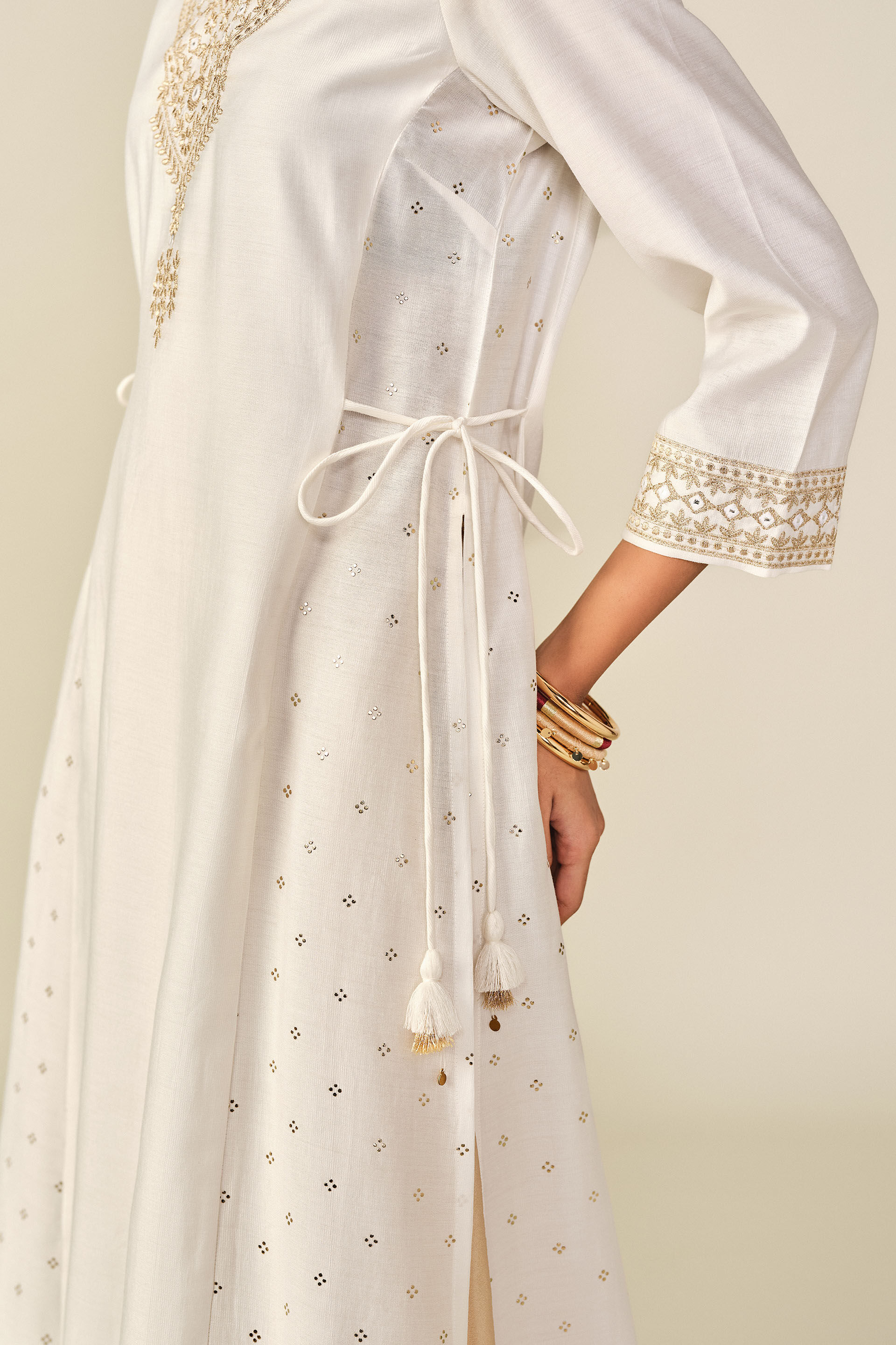 A-Line Printed Kurta in Off-White, Off White, image 3