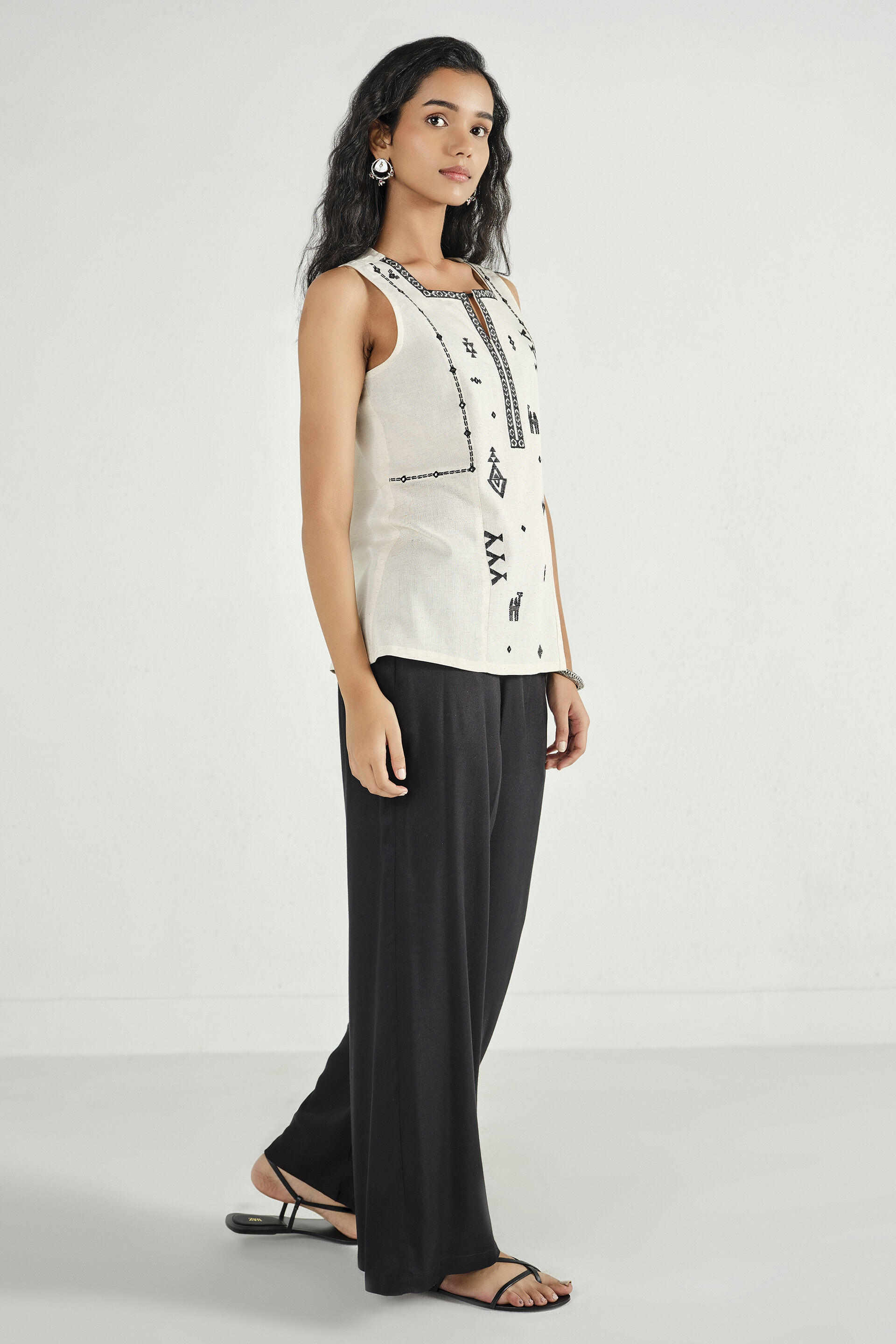 Swara Embroidered Natural Top, Natural, image 6