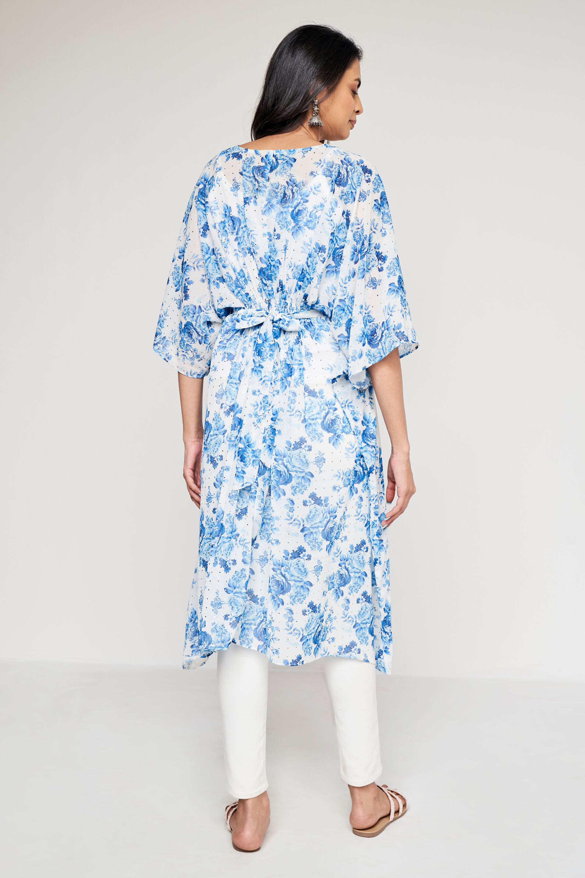 White Floral Asymmetric Gown, White, image 4