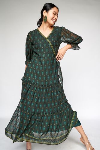 1 - Dark Green Tie-Ups Fit and Flare Dress, image 1