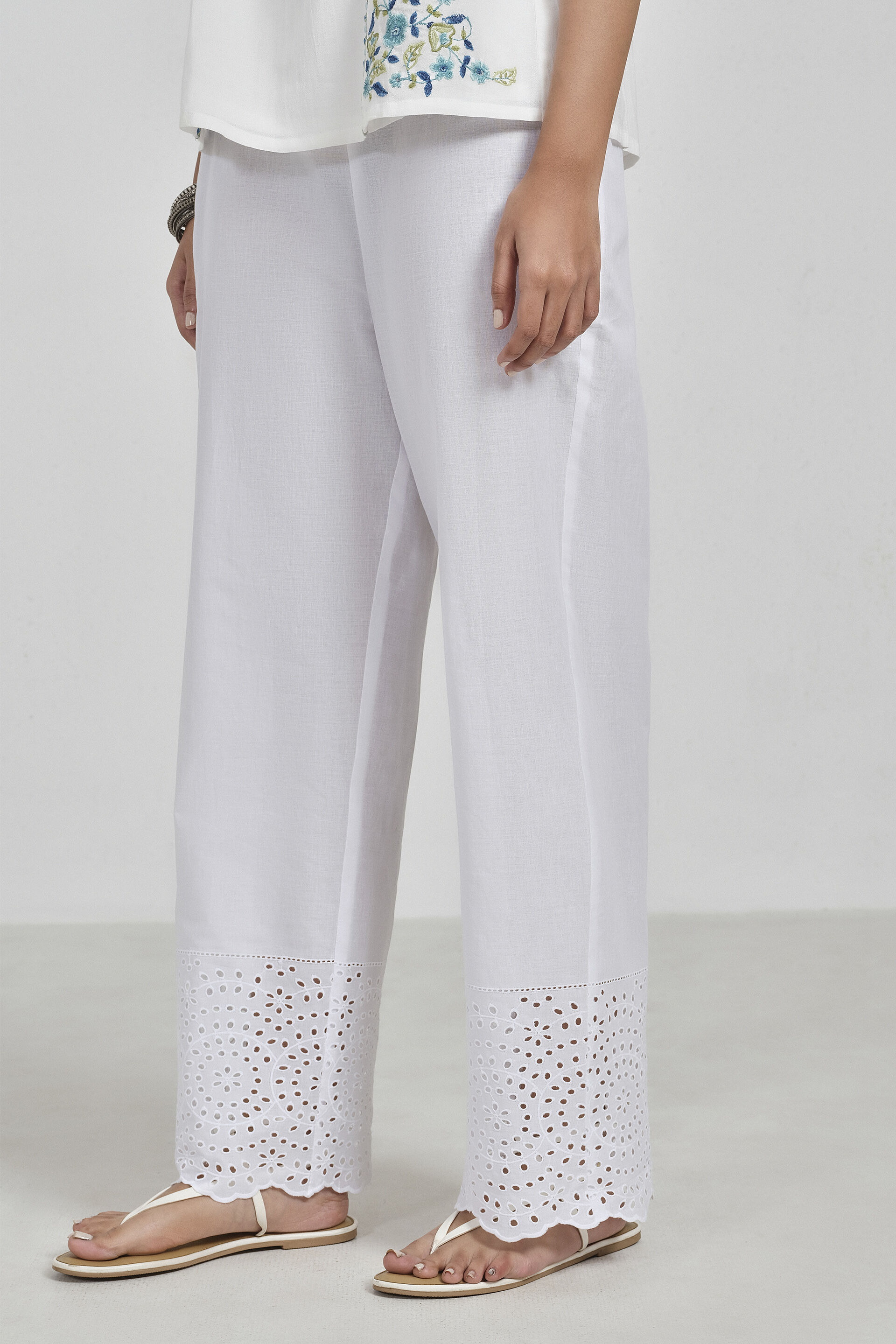 Full White Straight Pants, White, image 5
