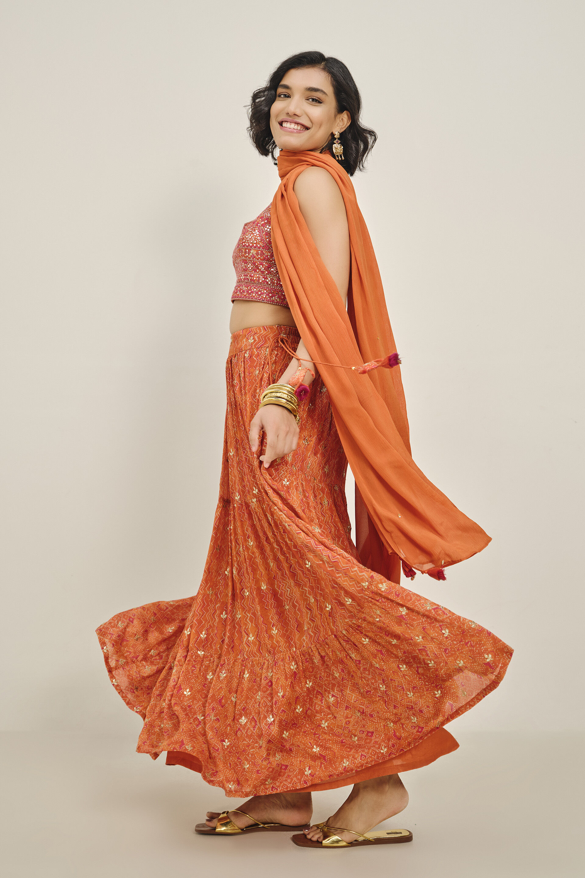 Prutha Orange Embroidered Skirt Set, Orange, image 3