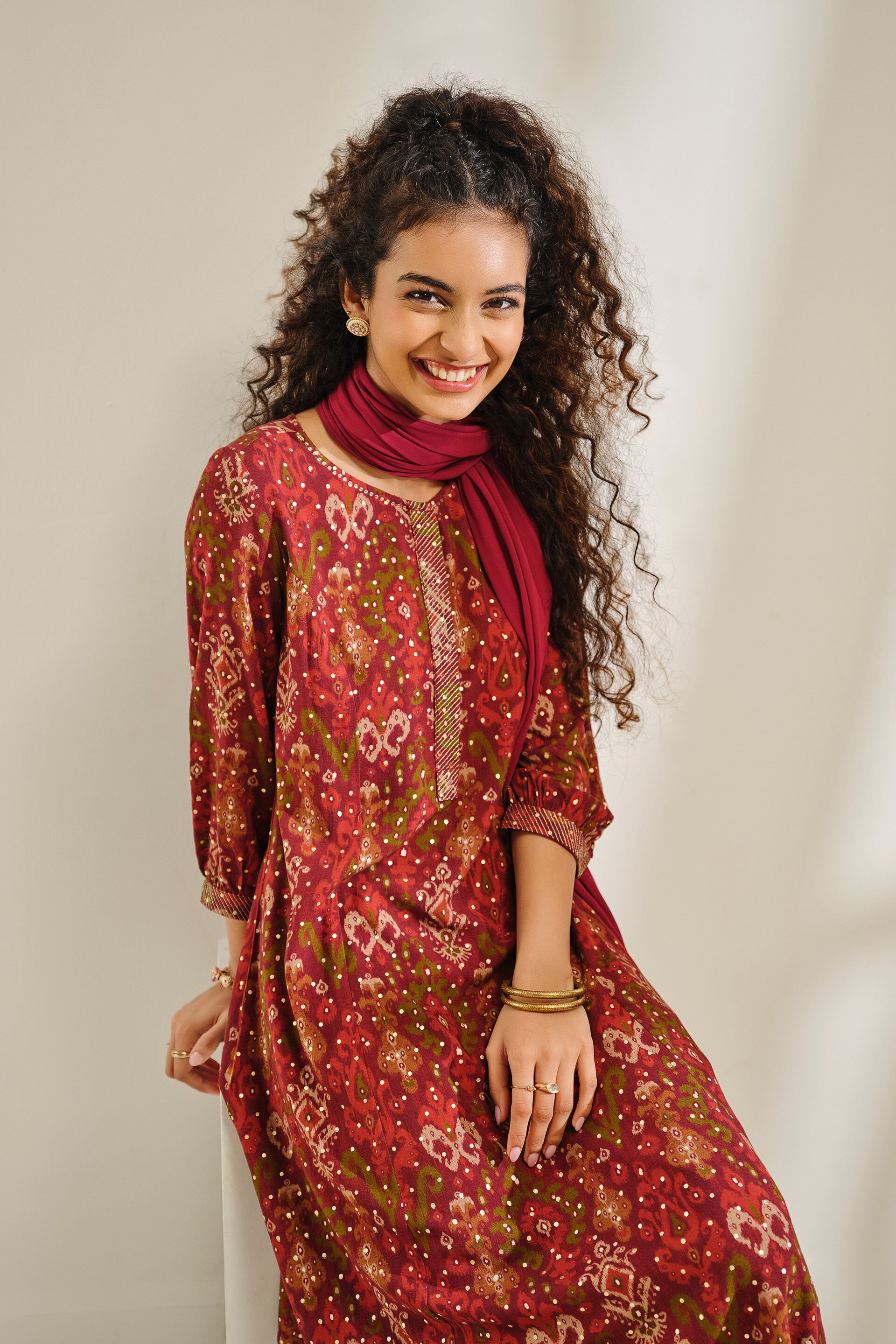 Dark Gerua Kurta Set, Rust, image 3