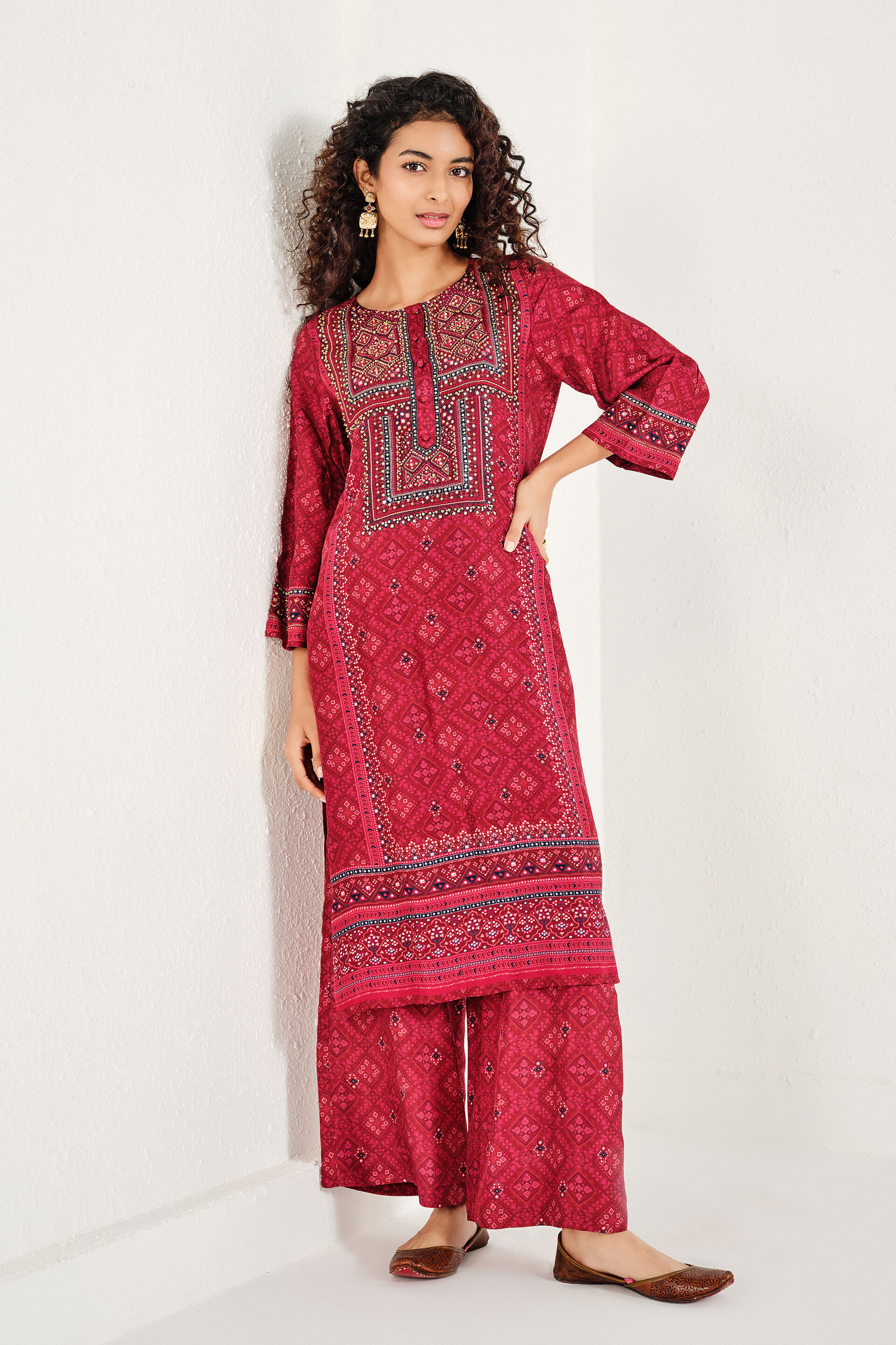 Dahlia Red Kurta Set, Red, image 2