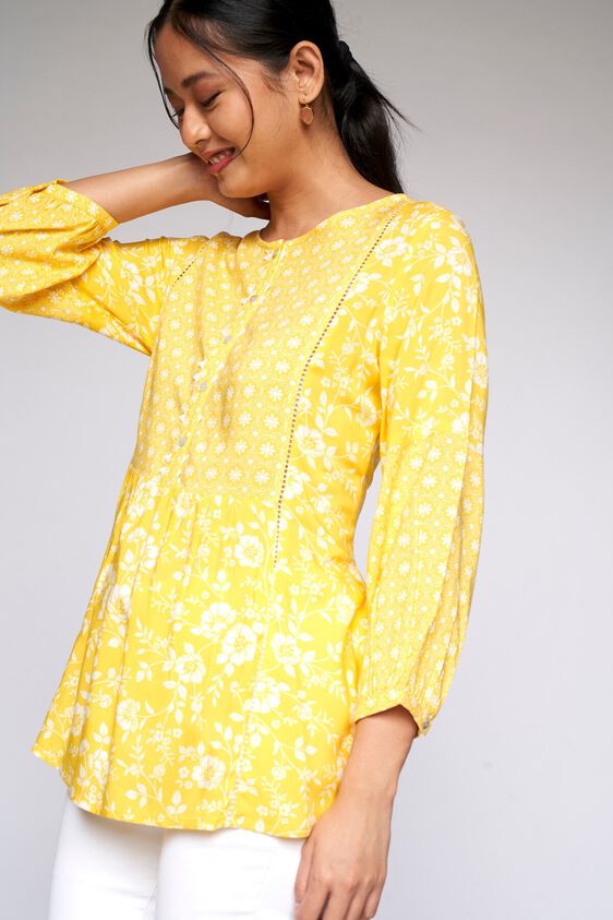 1 - Yellow Floral Fit & Flare Top, image 1