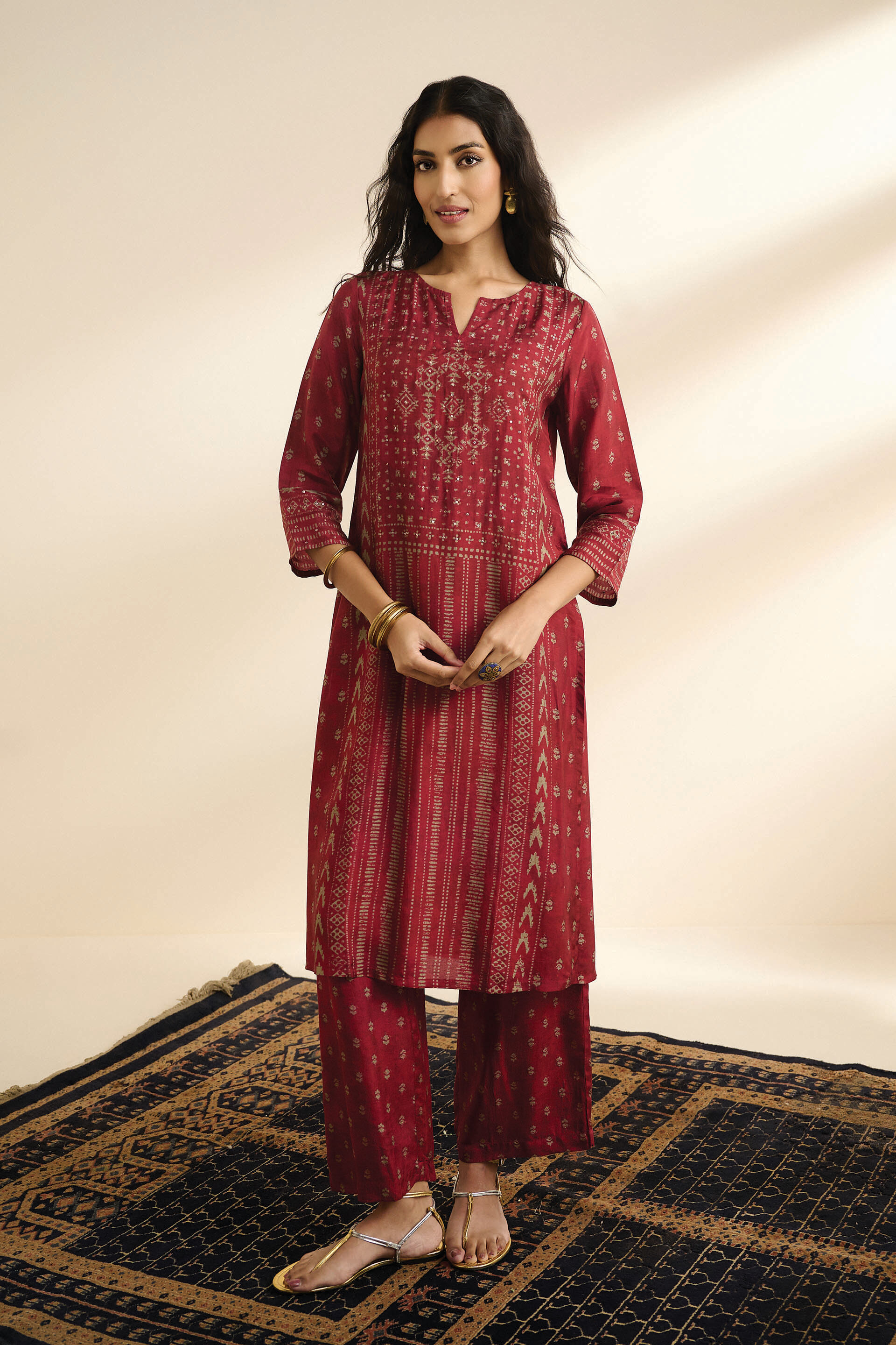 The Tyohaar Wine Kurta Set, Wine, image 2