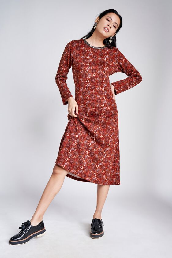 3 - Rust Floral Embroidered Fit and Flare Dress, image 3