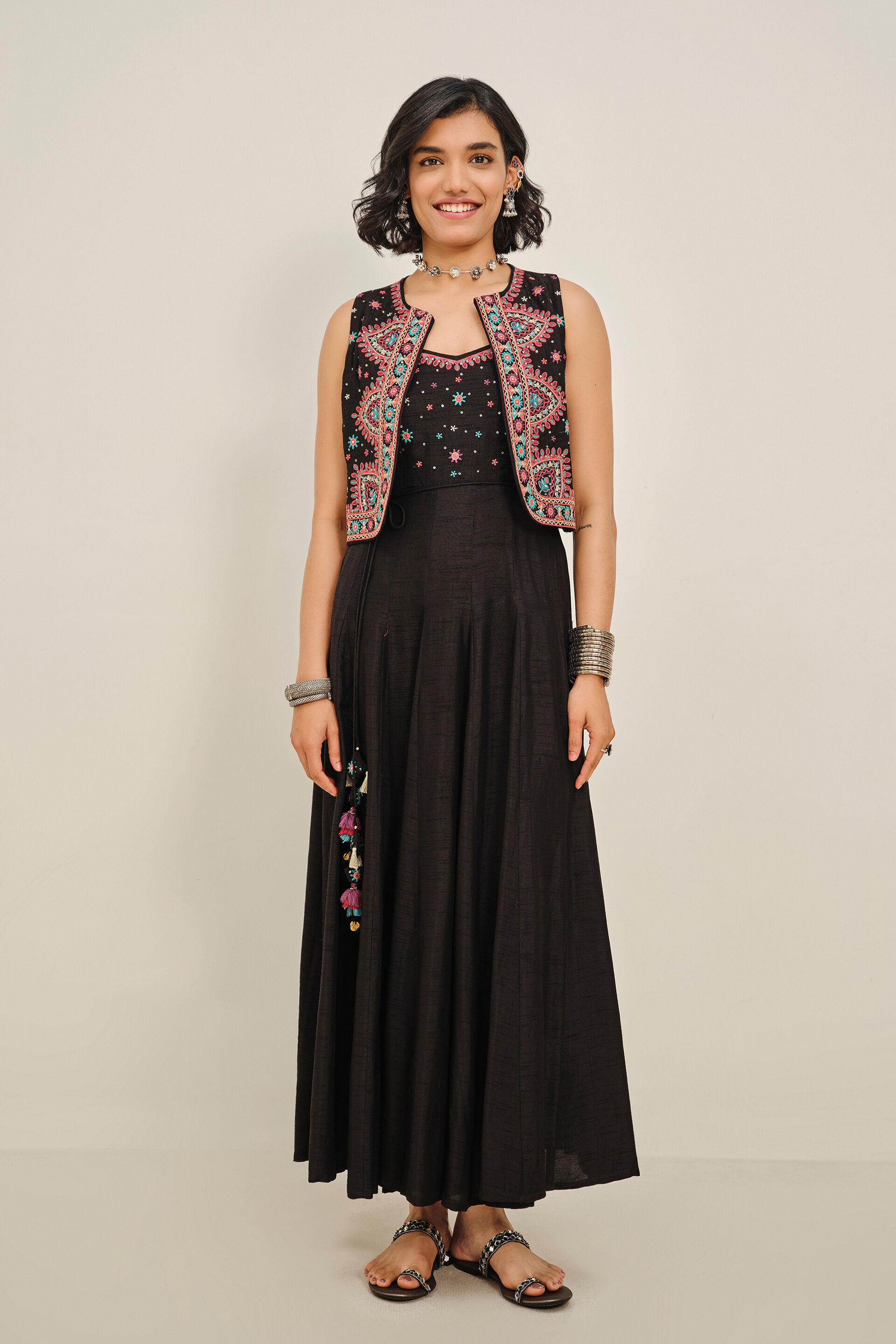 Chandni Raat Embroidered Maxi Dress, Black, image 2