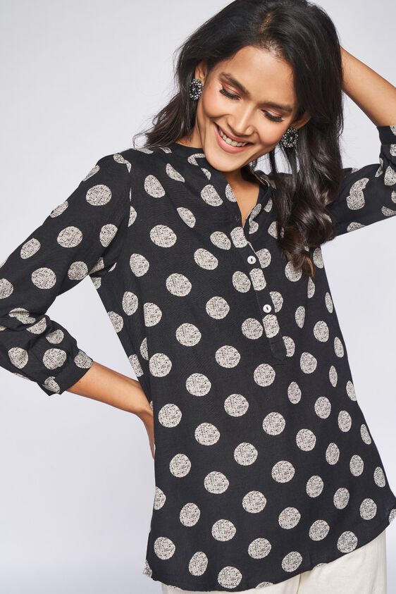 1 - Black Polka Dots Shirt Style Top, image 1