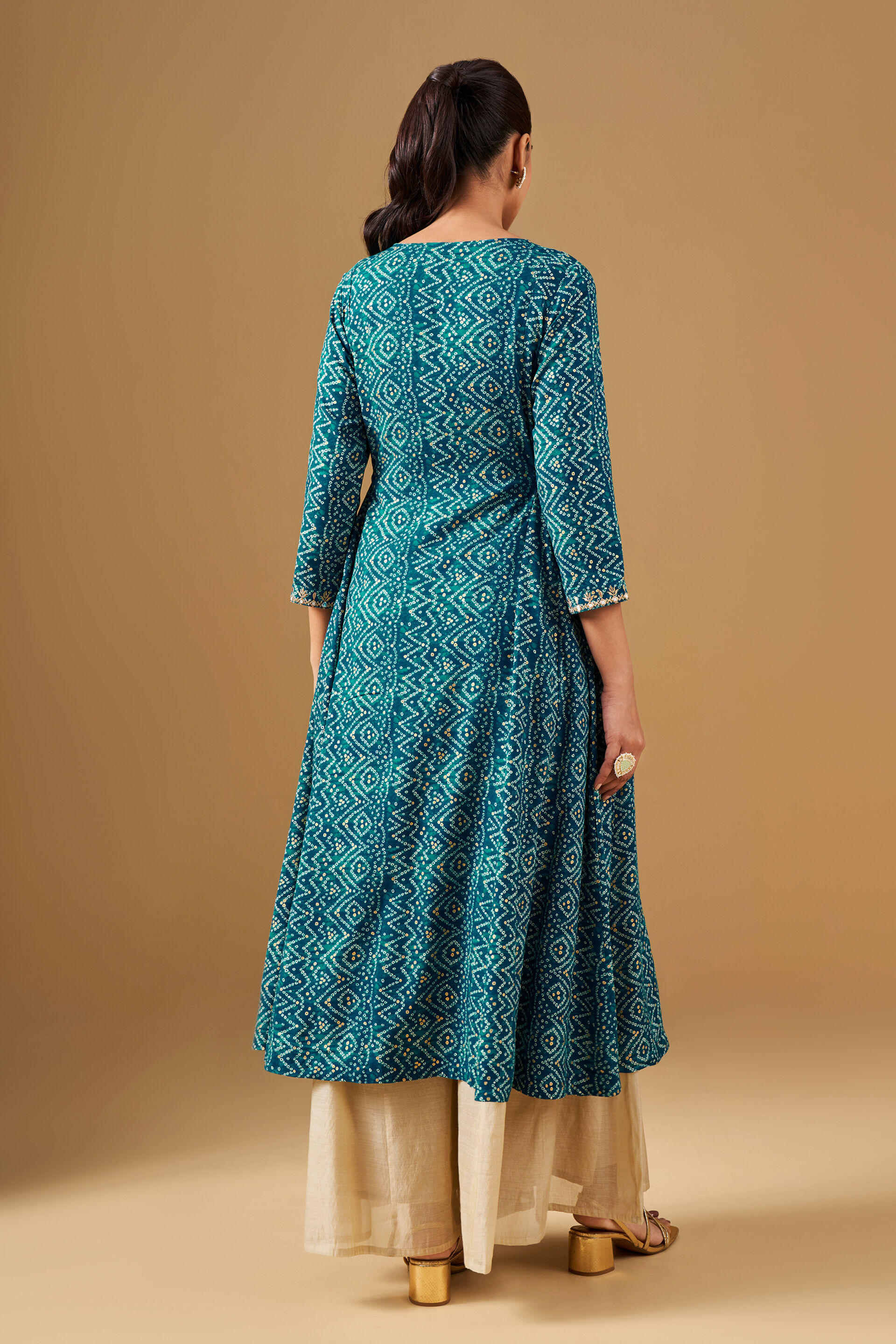 Embroidered Viscose Kurta - Teal, Teal, image 5
