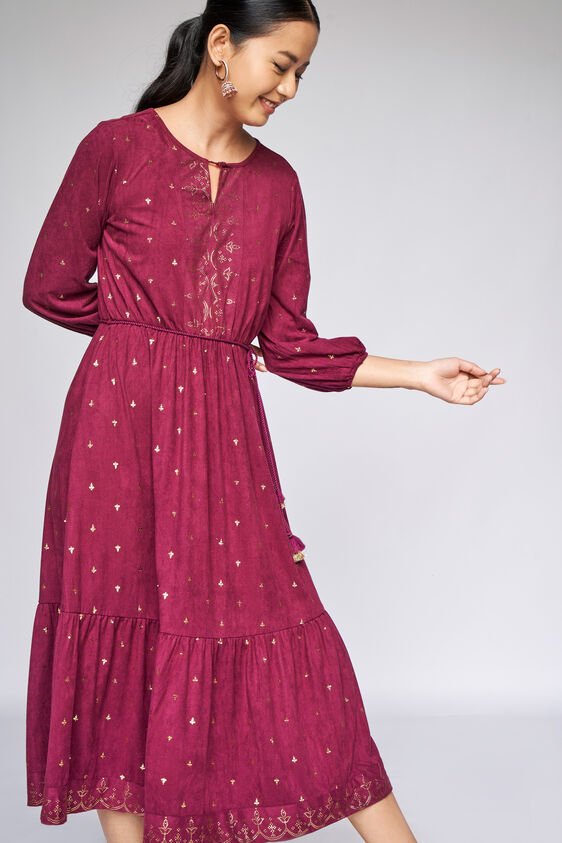 1 - Wine Gathers or Pleats Fit and Flare Gown, image 1