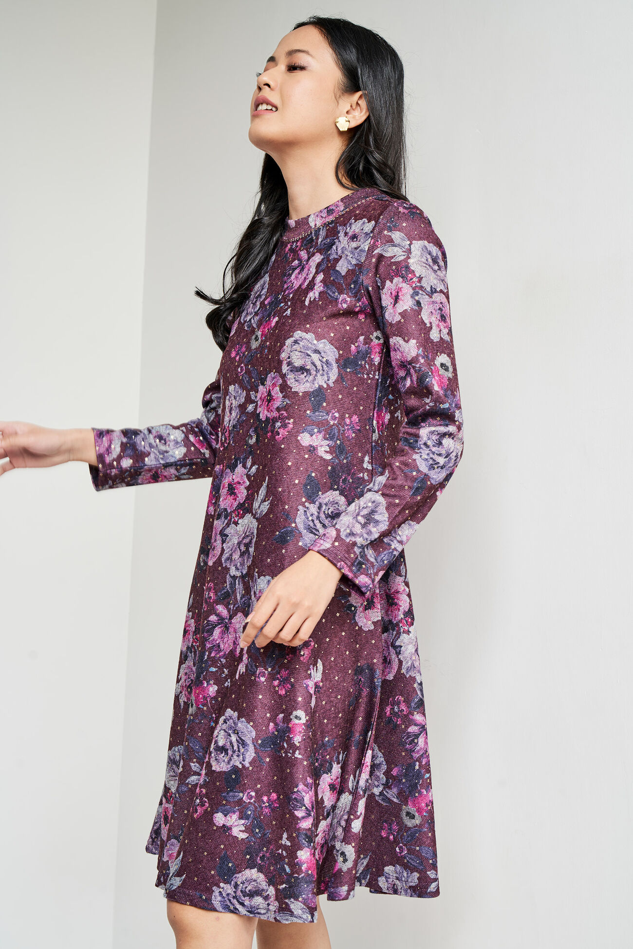 Wine Floral Flared Tunic, Wine, image 2