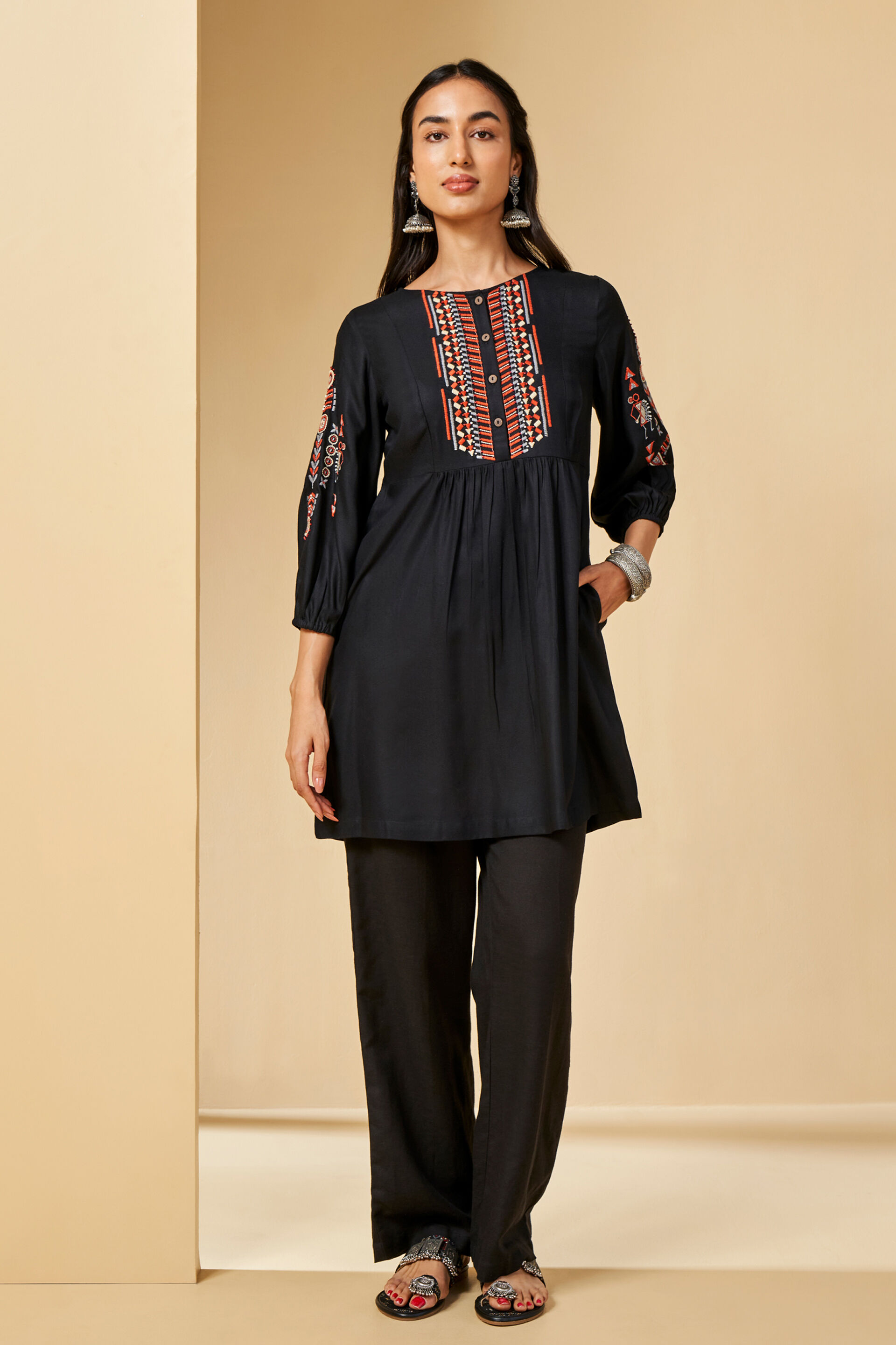 Straight Fit Black Pants, Black, image 4