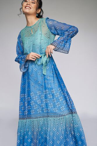 5 - Blue Geometric Fit & Flare Gown, image 5