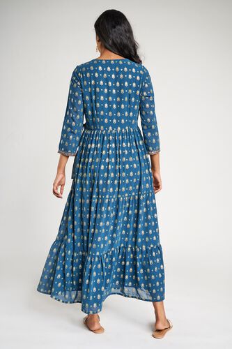 3 - Teal Floral Printed Fit And Flare Dress, image 3