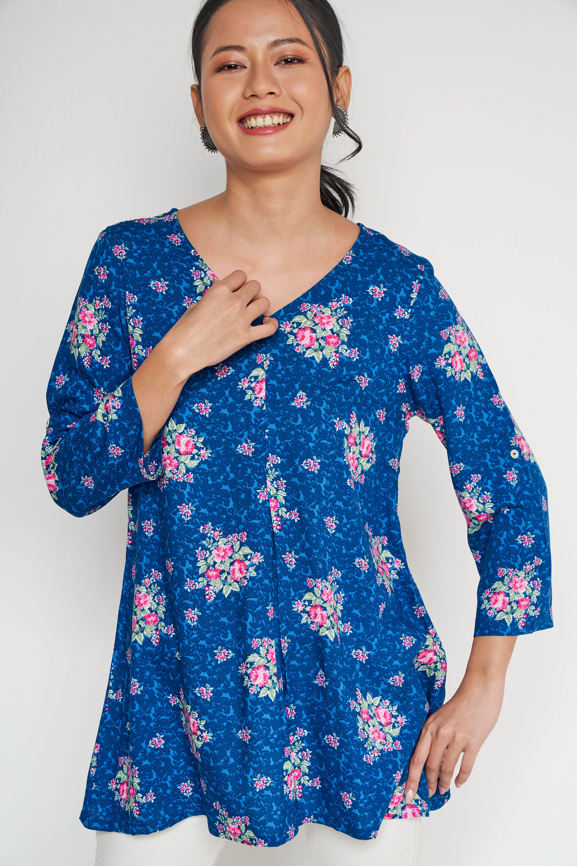 Blue Floral Straight Top, Blue, image 2
