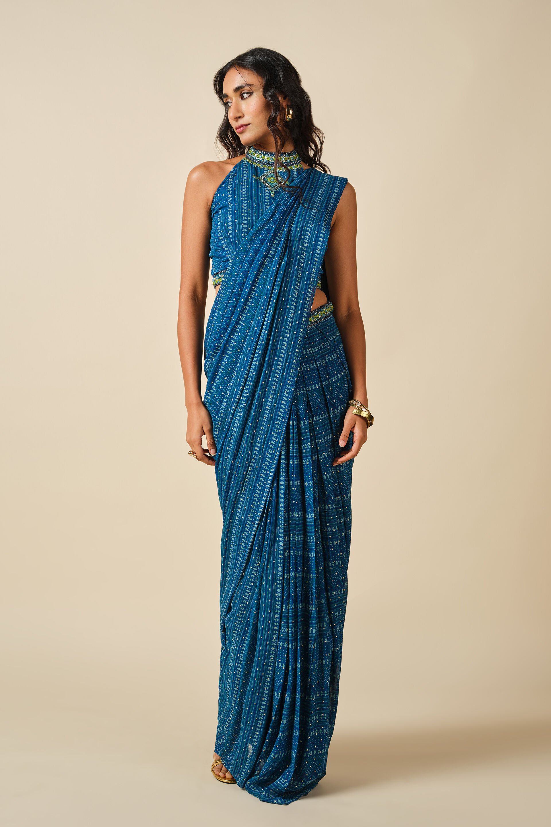 Neela Ambar Pre-draped Saree, Indigo, image 3