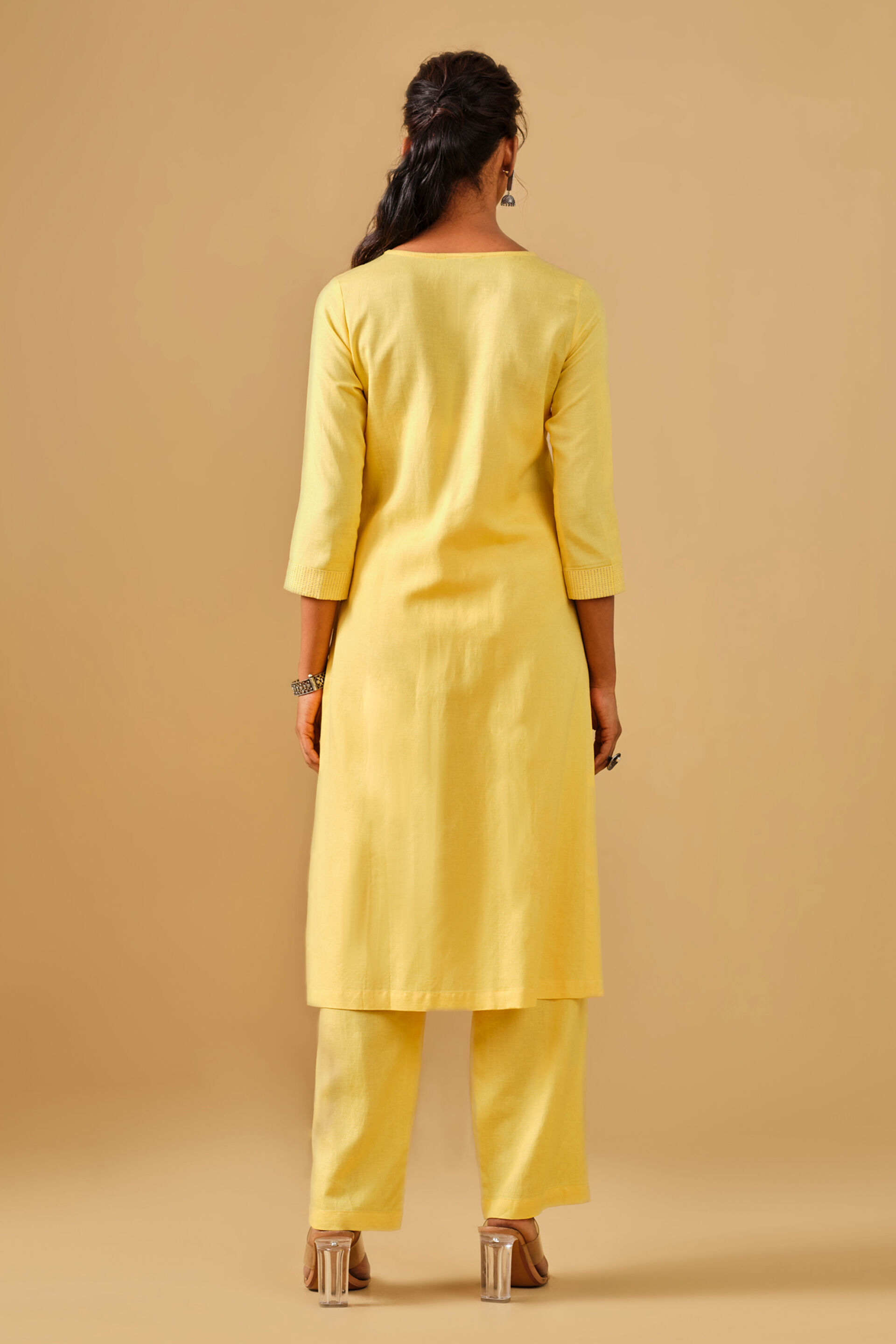 Bright Yellow Embroidered Kurta Set, Yellow, image 7