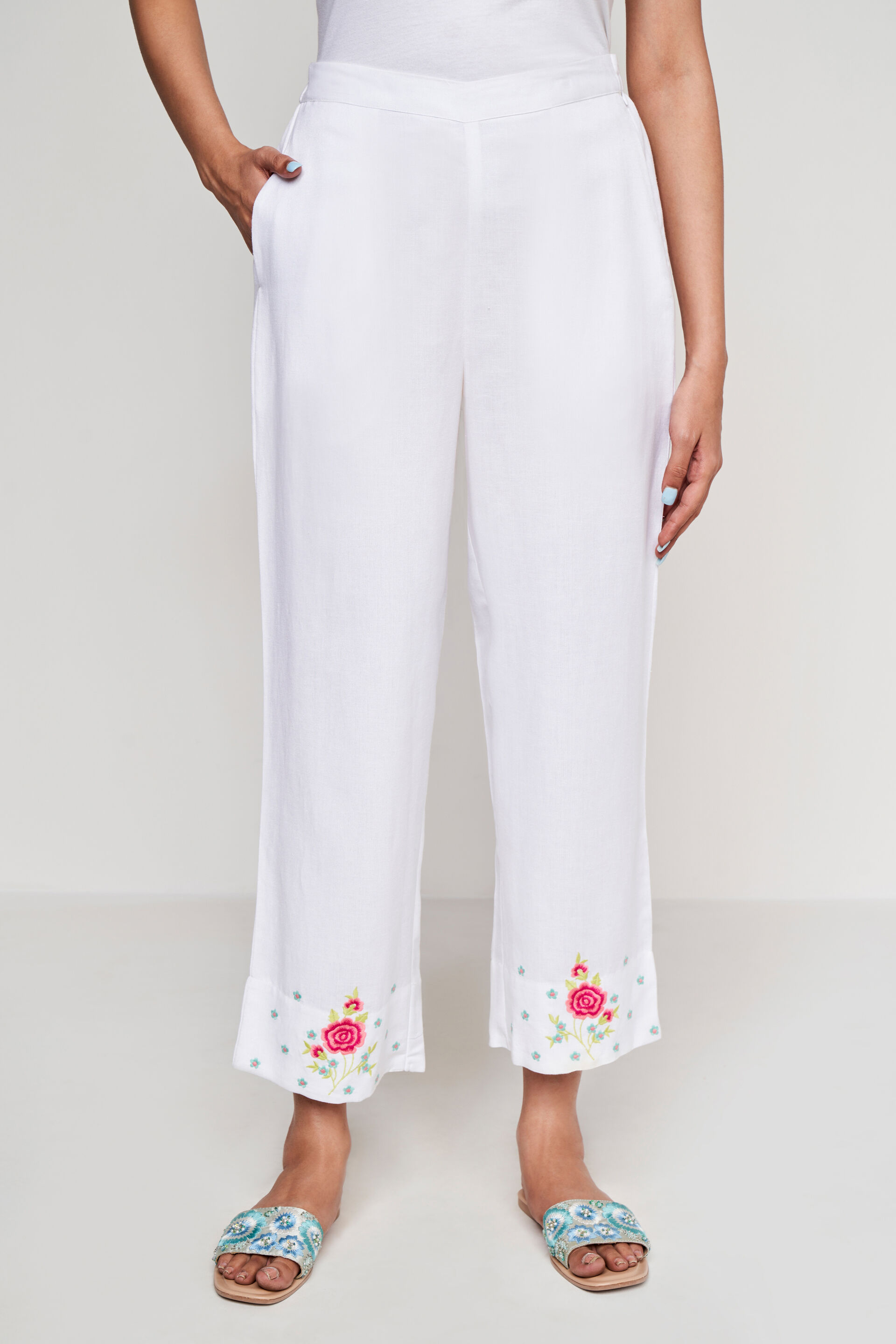 Buy White Solid Embroidered Bottom Online at Best Price at Global Desi SS23GA089BTRL