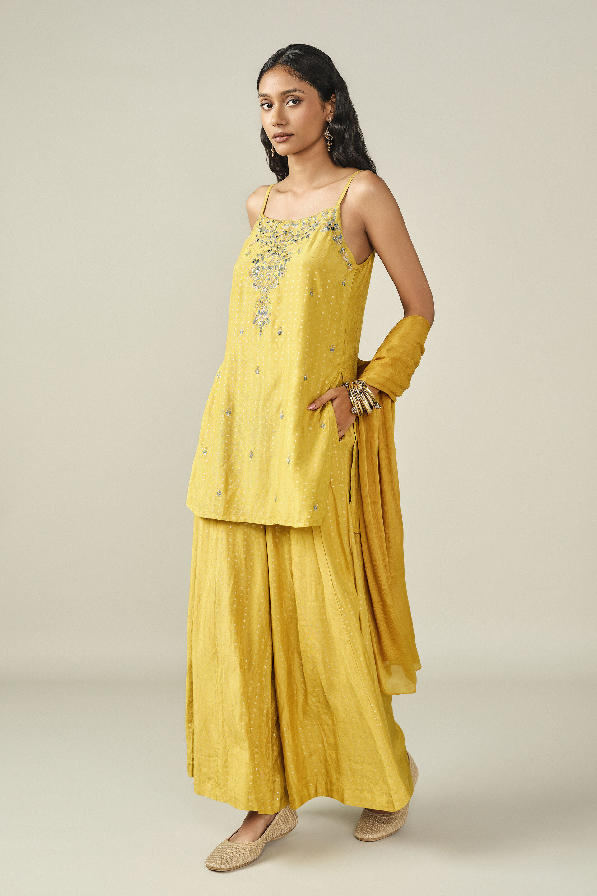 Embroidered Pant Set in Yellow, Yellow, image 5