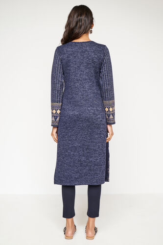 Navy Blue Foil Print Straight Slip-On Kurta, Navy Blue, image 5