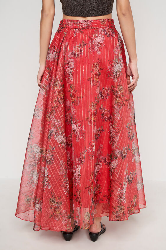 Pink Floral Flared Skirt, Pink, image 4
