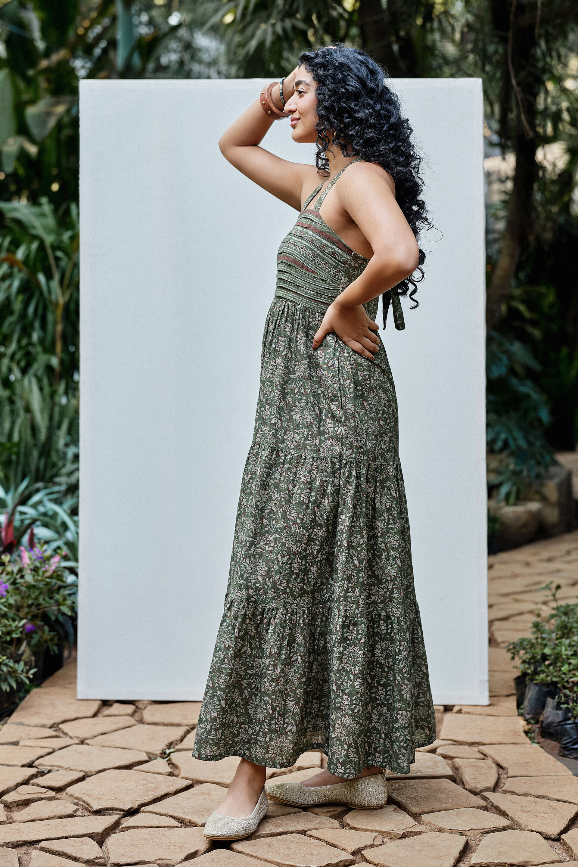 Bageecha Olive Tiered Maxi Dress, Olive, image 3