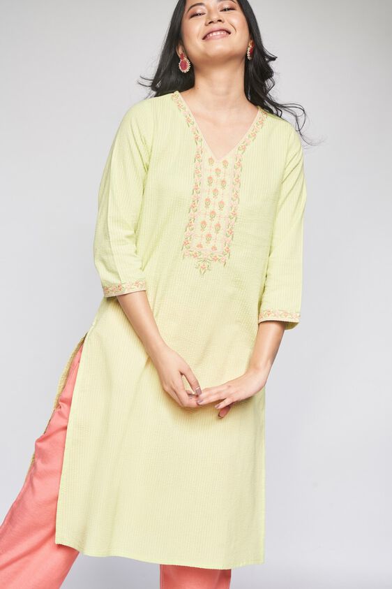 2 - Mint Self Design Straight Kurta, image 4