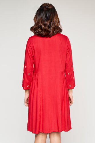 Red Solid Embroidered Fit And Flare Tunic, Red, image 4