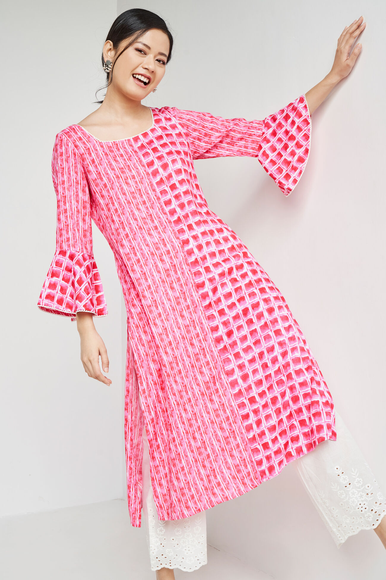 Pink Tie & Dye Straight Kurta, Pink, image 1