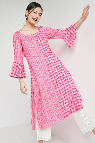 Pink Tie & Dye Straight Kurta, Pink, image 1