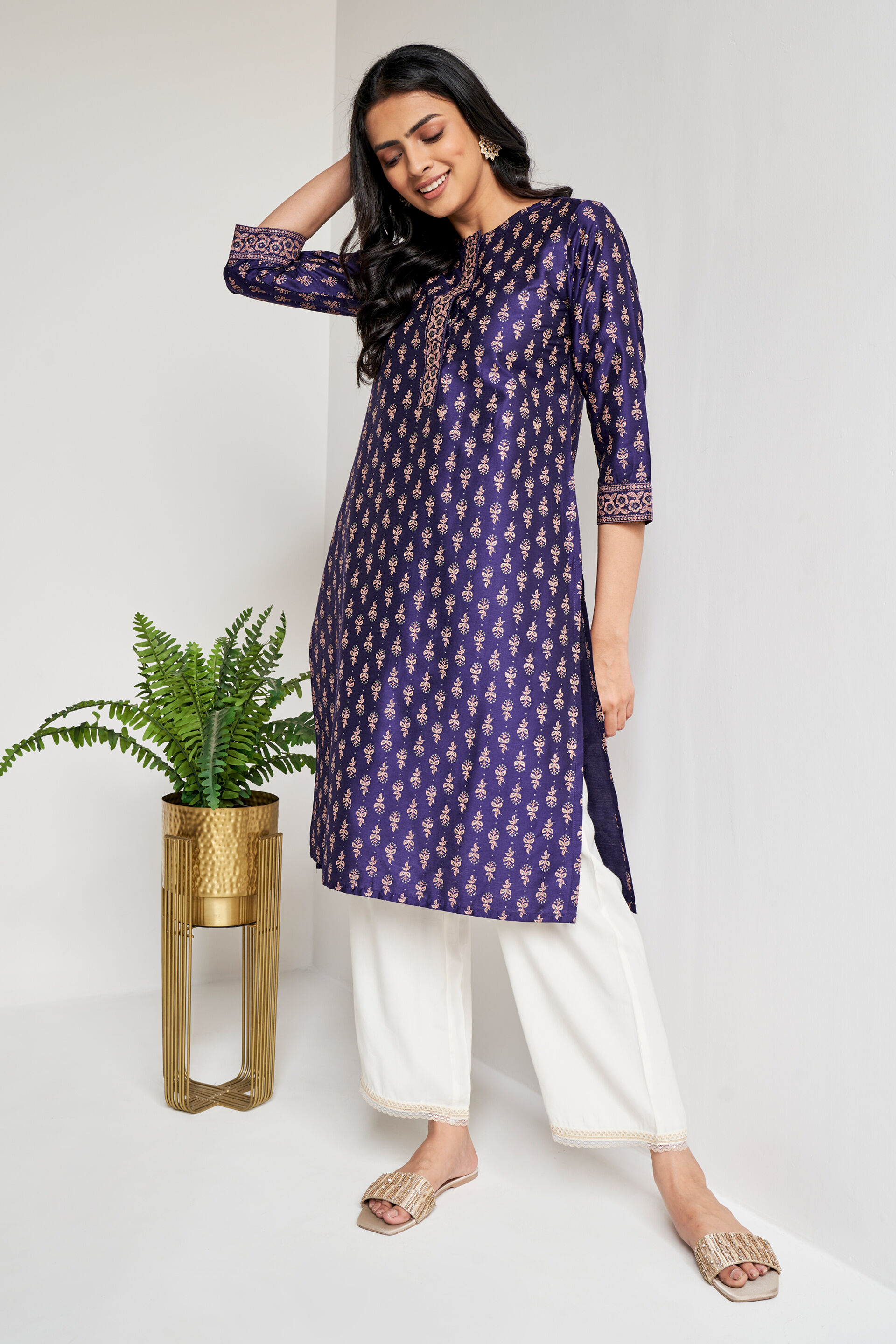 Purple Ethnic Motifs Straight Kurta, Purple, image 4