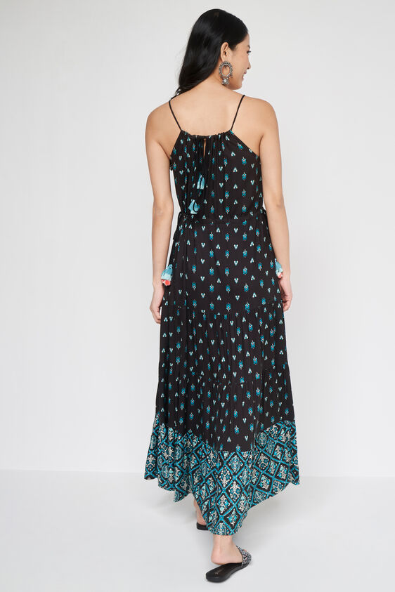Black Floral Flared Gown, Black, image 4