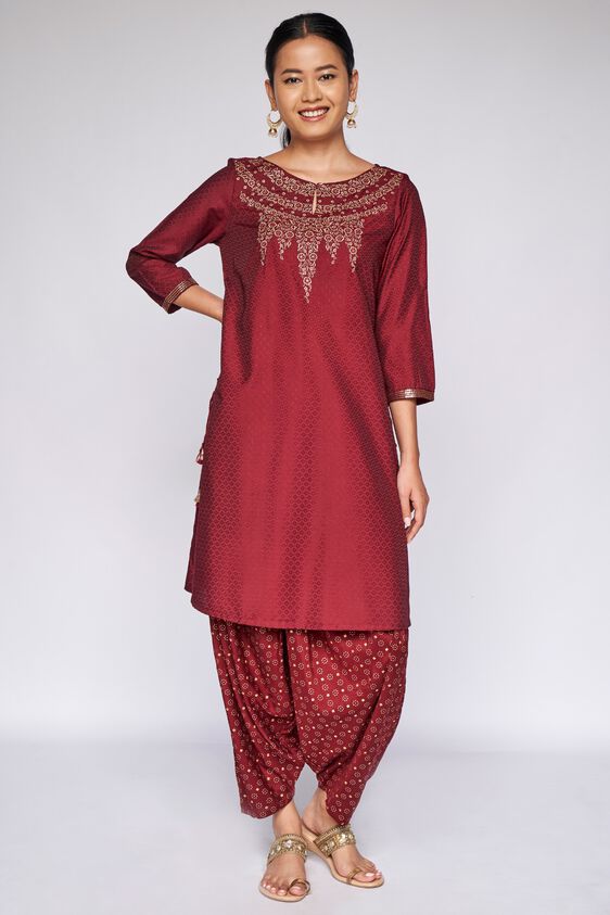 2 - Maroon Embroidered Dhoti Suit, image 2