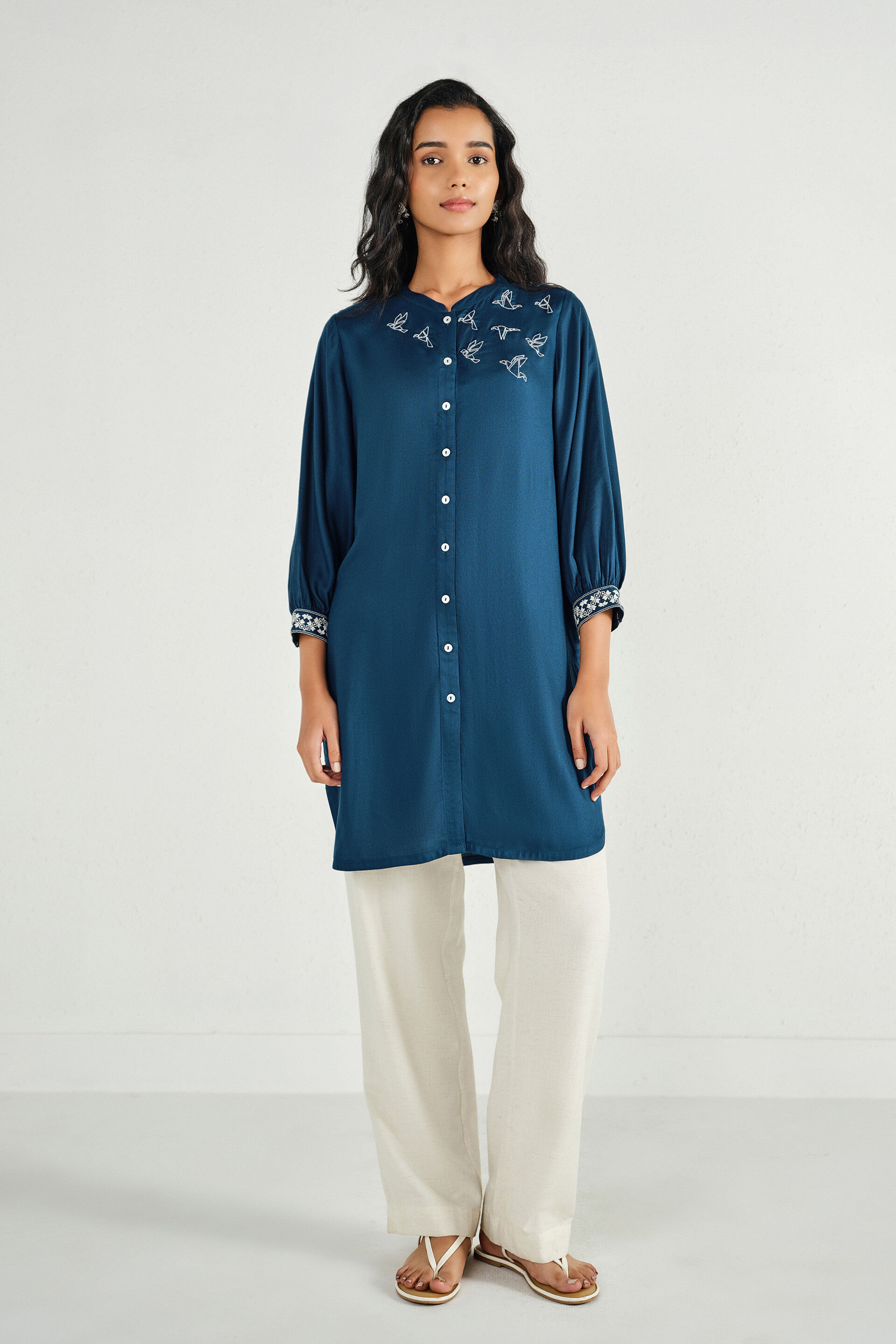 Sanchi Indigo Embroidered Tunic, Indigo, image 4