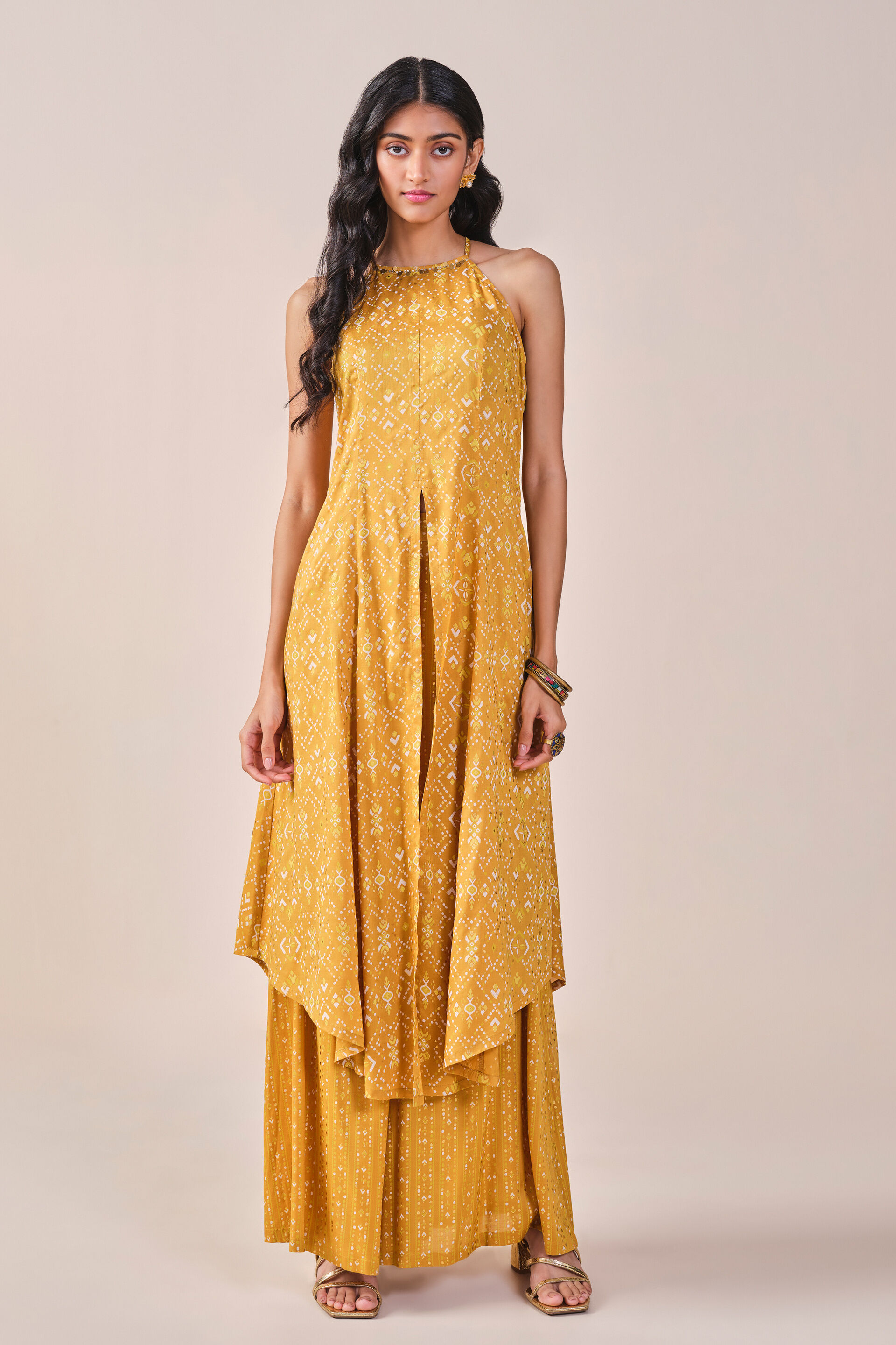 Mustard geometric Print Kurta Set, Mustard, image 6