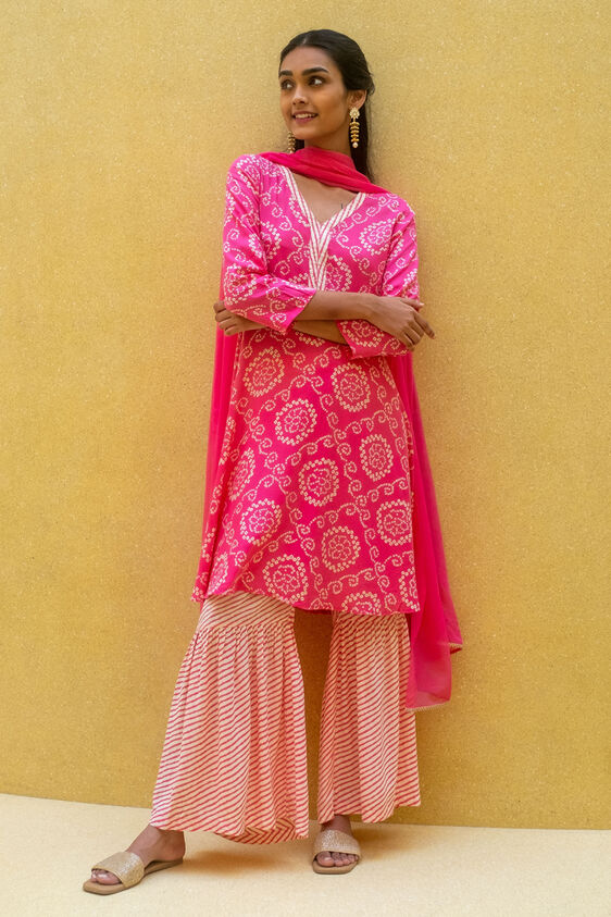 Coral Ethnic Motifs Fit & Flare Suit Set, Coral, image 1