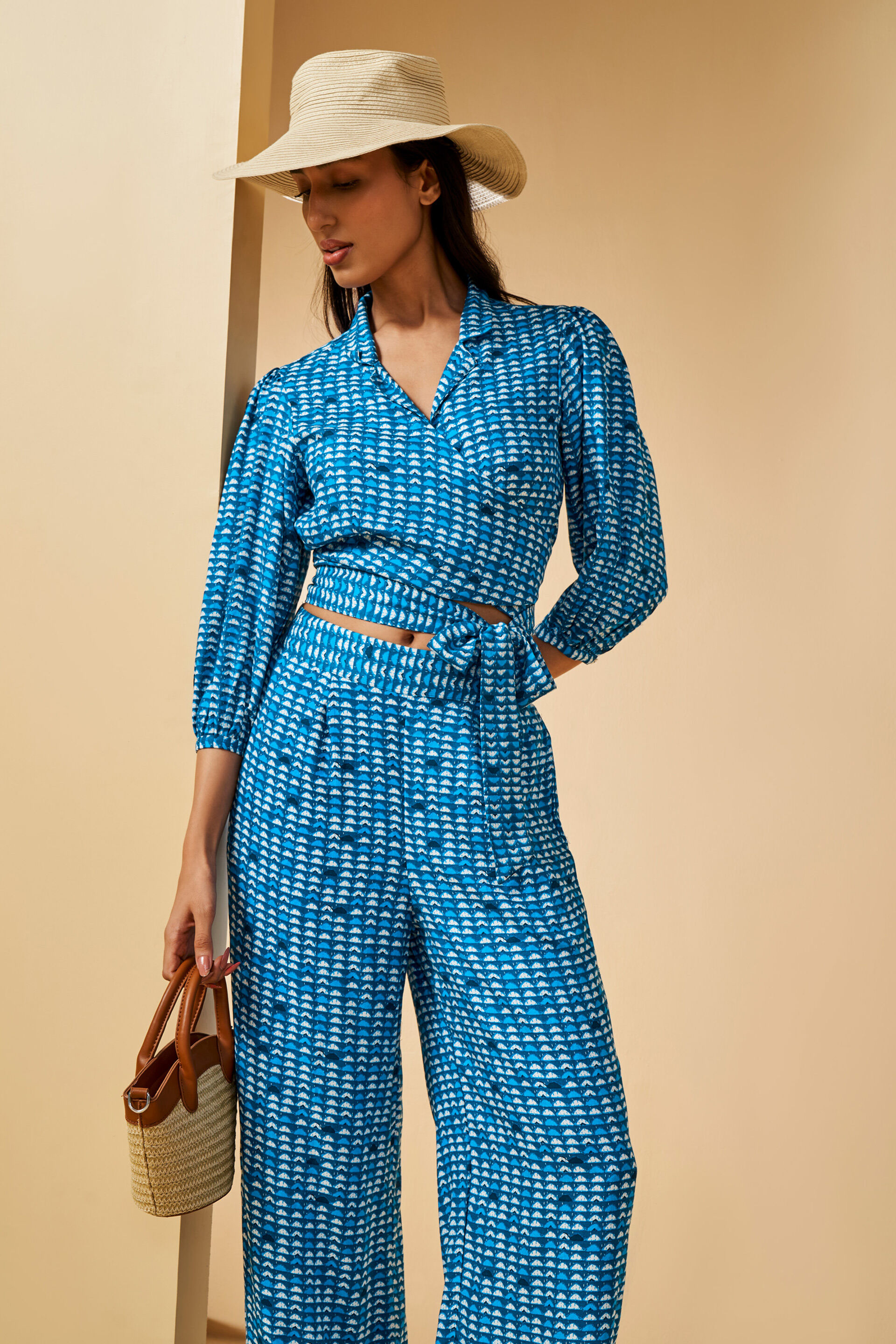Geometric Print Blue Viscose Co-ord, Blue, image 6