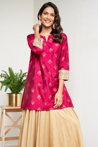 Magenta Foil Print Straight Slip-On Tunic, Magenta, image 2
