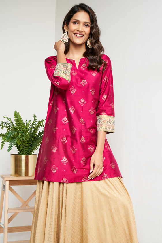 Magenta Foil Print Straight Slip-On Tunic, Magenta, image 2