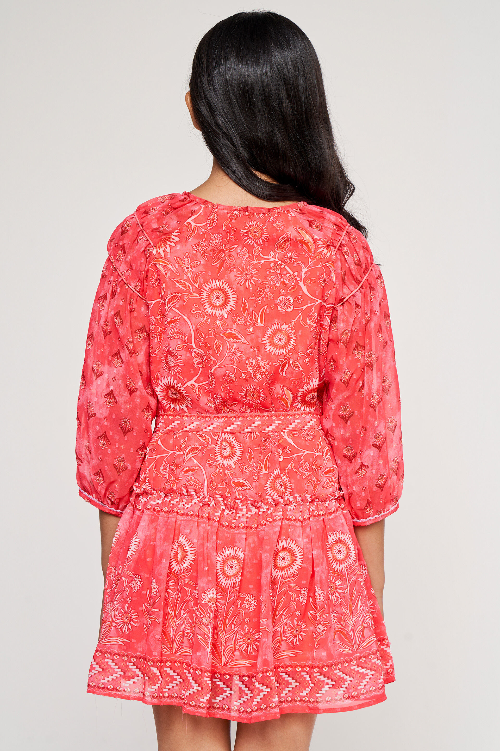 Pink Floral Tie-Ups Fit And Flare Dress, Pink, image 5