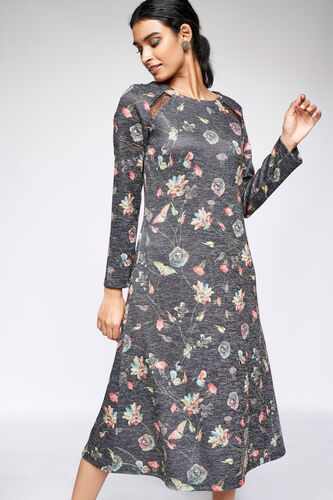 3 - Dark Grey Floral Fit and Flare Dress, image 3