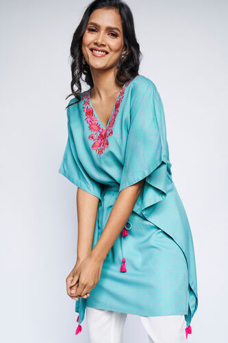 Teal Polka Dots Kaftan Tunic, Teal, image 5