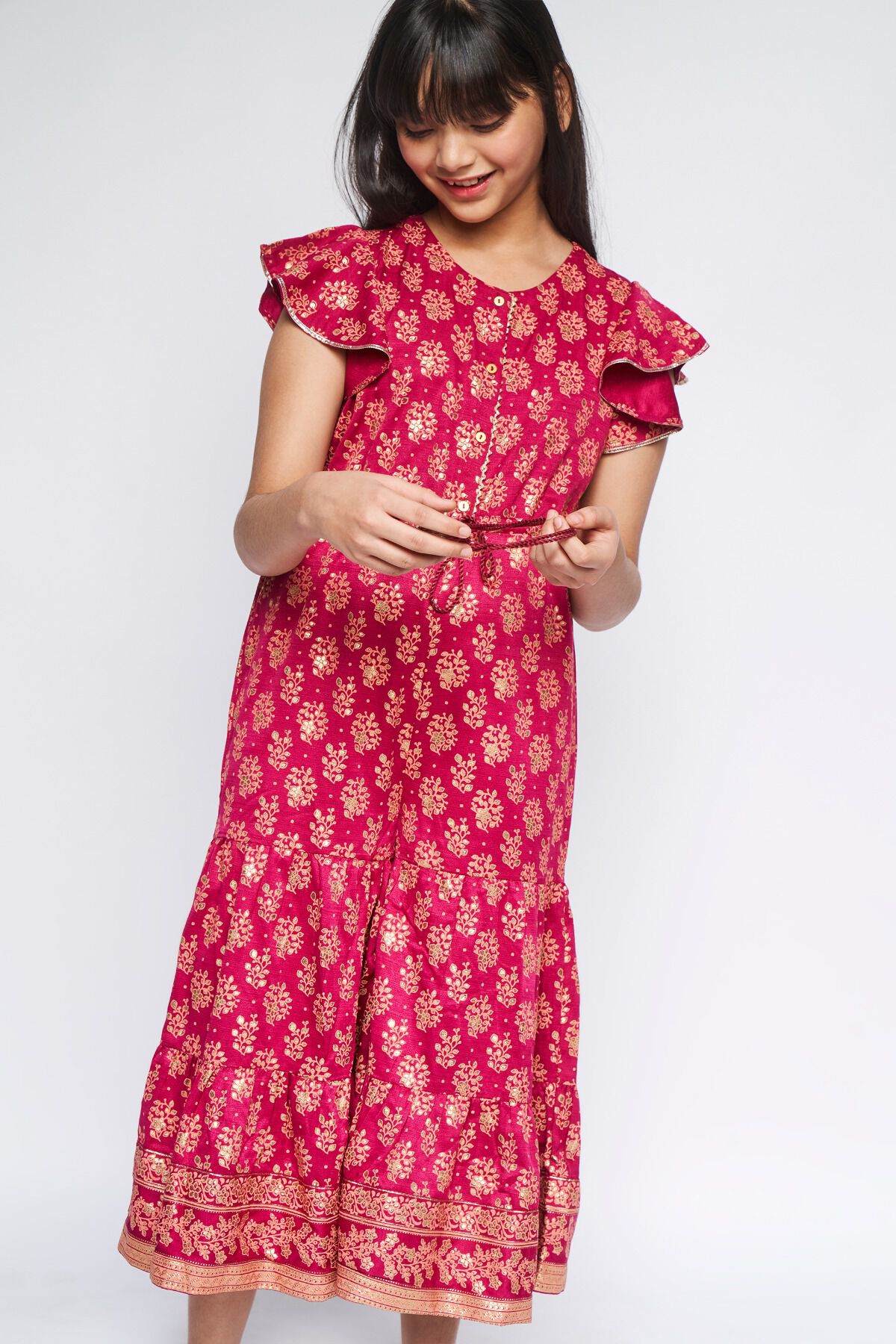 Maroon Gathers or Pleats Ethnic Motifs Jump Suit, Maroon, image 3