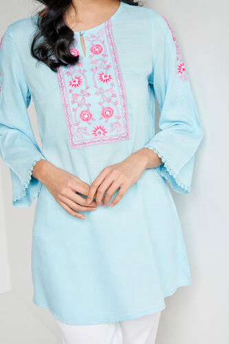 Powder Blue Solid Curved Tunic, Powder Blue, image 4