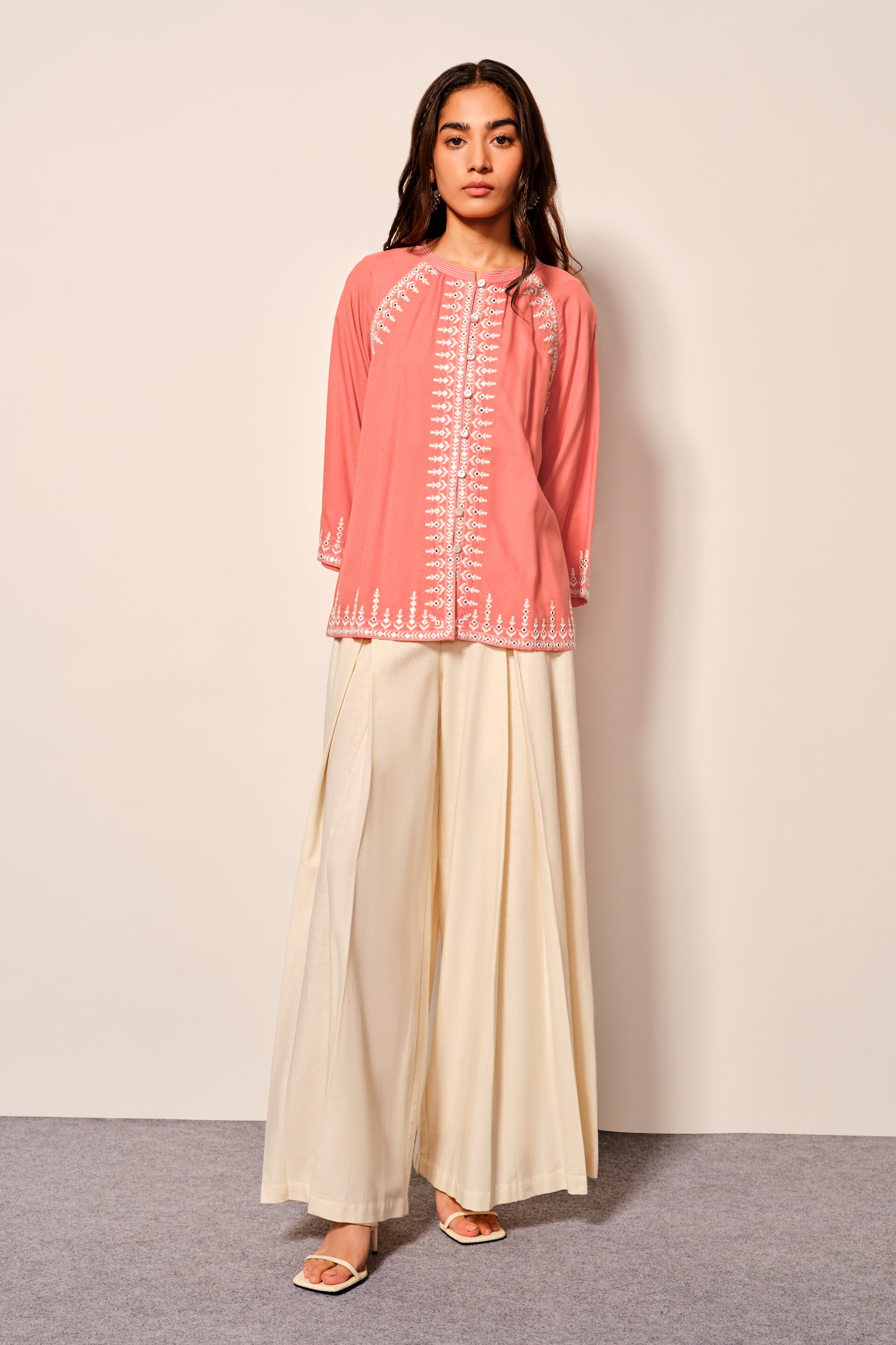 Coral Viscose Front-Open Top, Coral, image 2