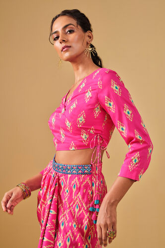 Ikat Inspired Pink Viscose Skirt Set, Pink, image 9
