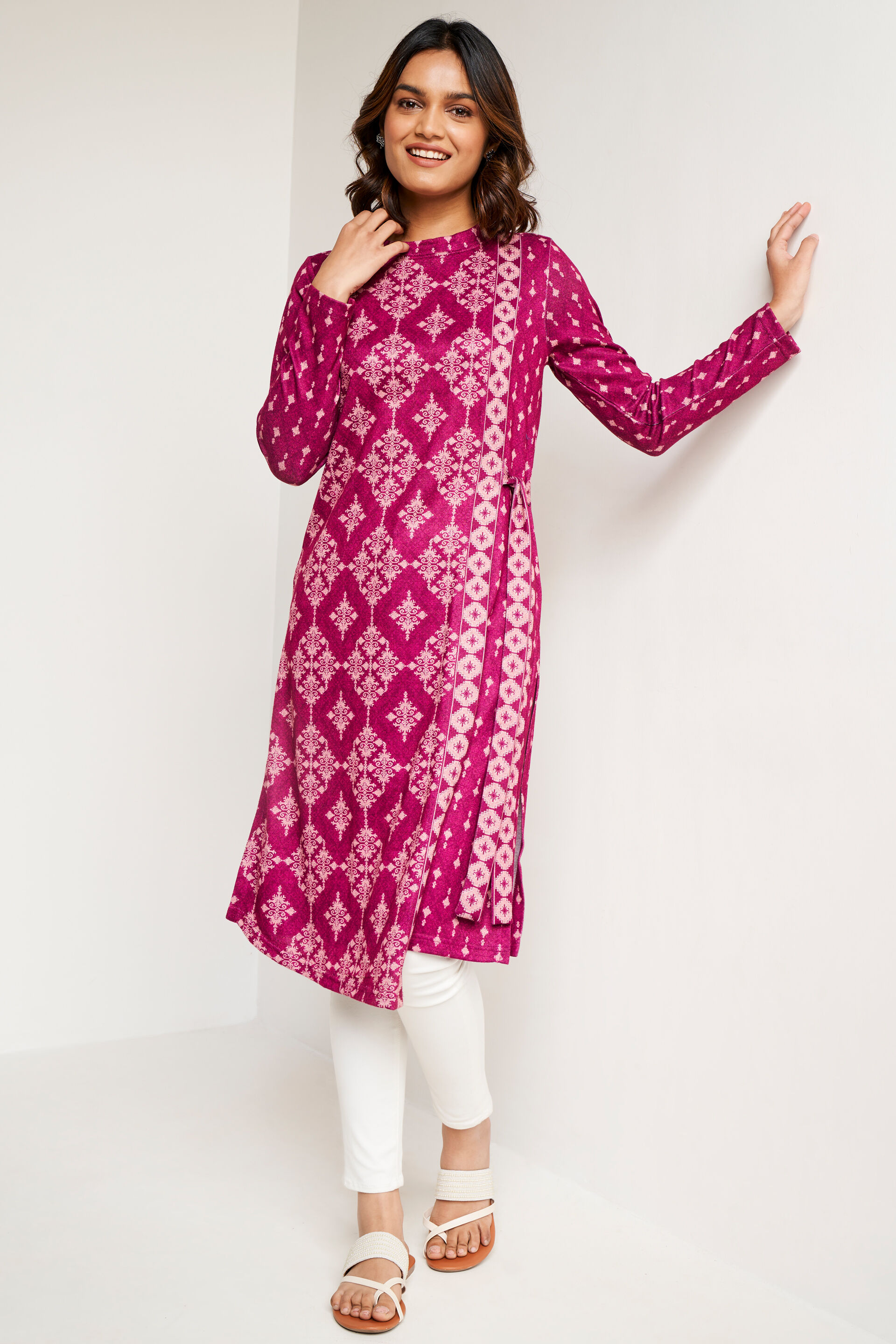 Wine Geometric Straight Kurta, Wine, image 3