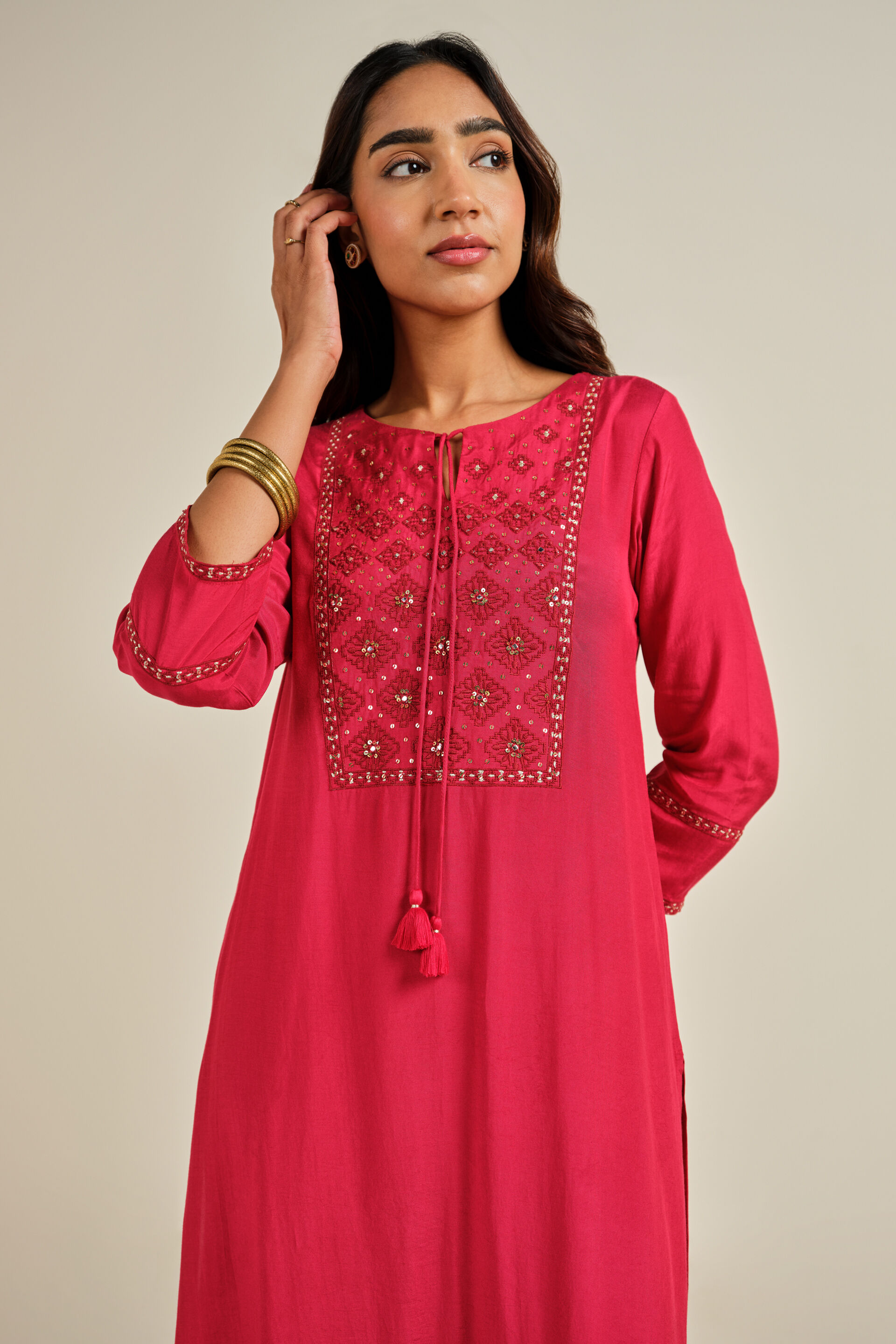 Pyaari Red Kurta Set, Red, image 4
